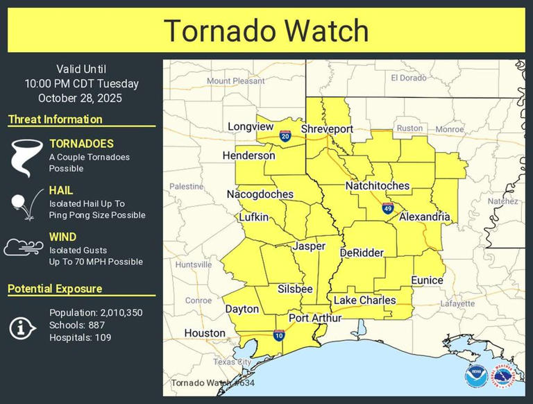 Tornado watch issued for East Texas, near Houston, until 10 p.m.