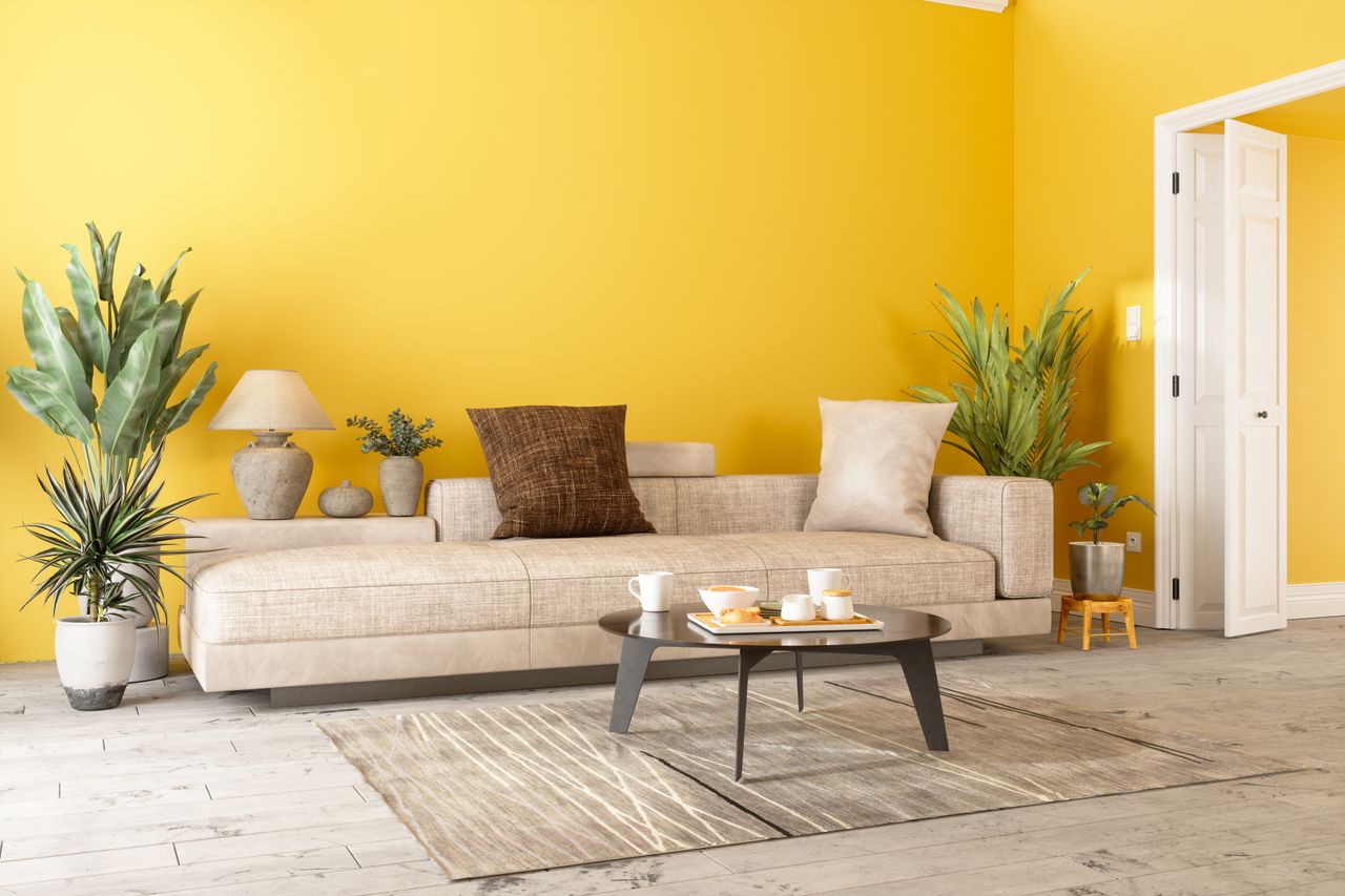 bright yellow living room