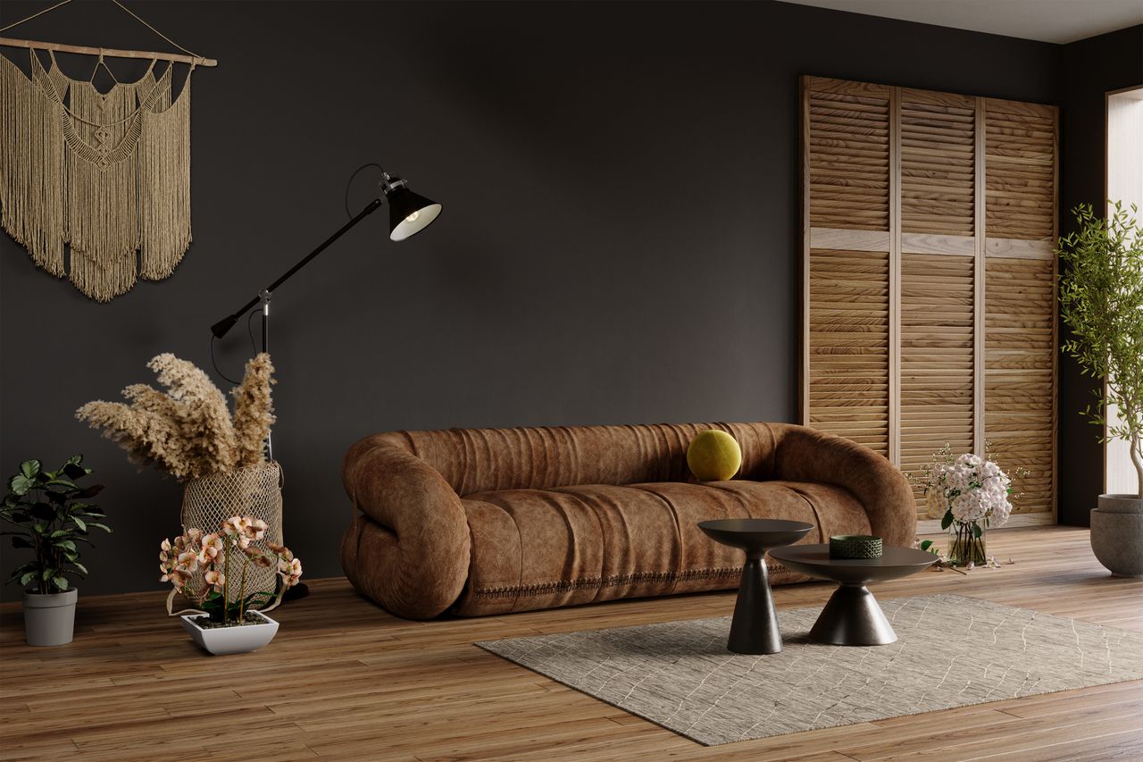 Dark brown living room