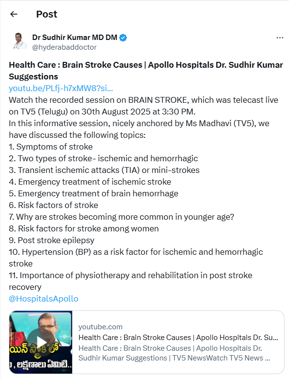World Stroke Day 2025: Apollo doctor shares warning signs everyone over ...