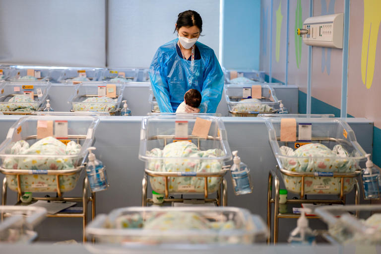 A nurse cares for newborns in the neonatal unit at Ilsan CHA University Hospital, CHA University of Medicine and Science, in Goyang City, Gyeonggi Province. /Newsis