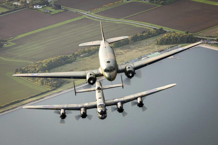 Battle of Britain Memorial Flight as three iconic planes fly in formation