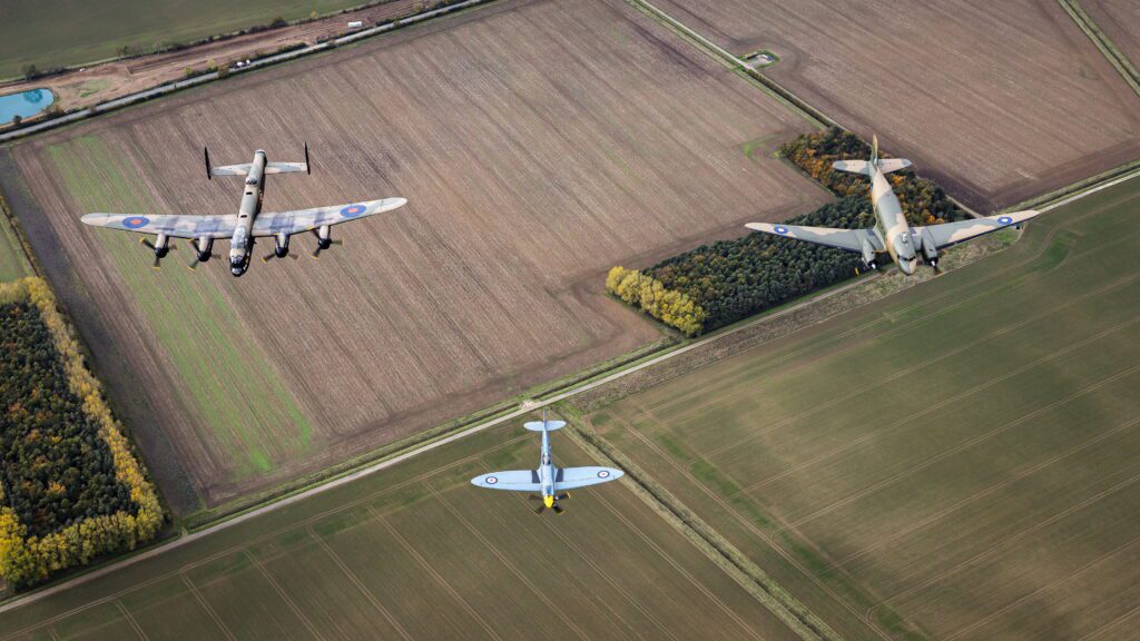 Battle of Britain Memorial Flight as three iconic planes fly in formation