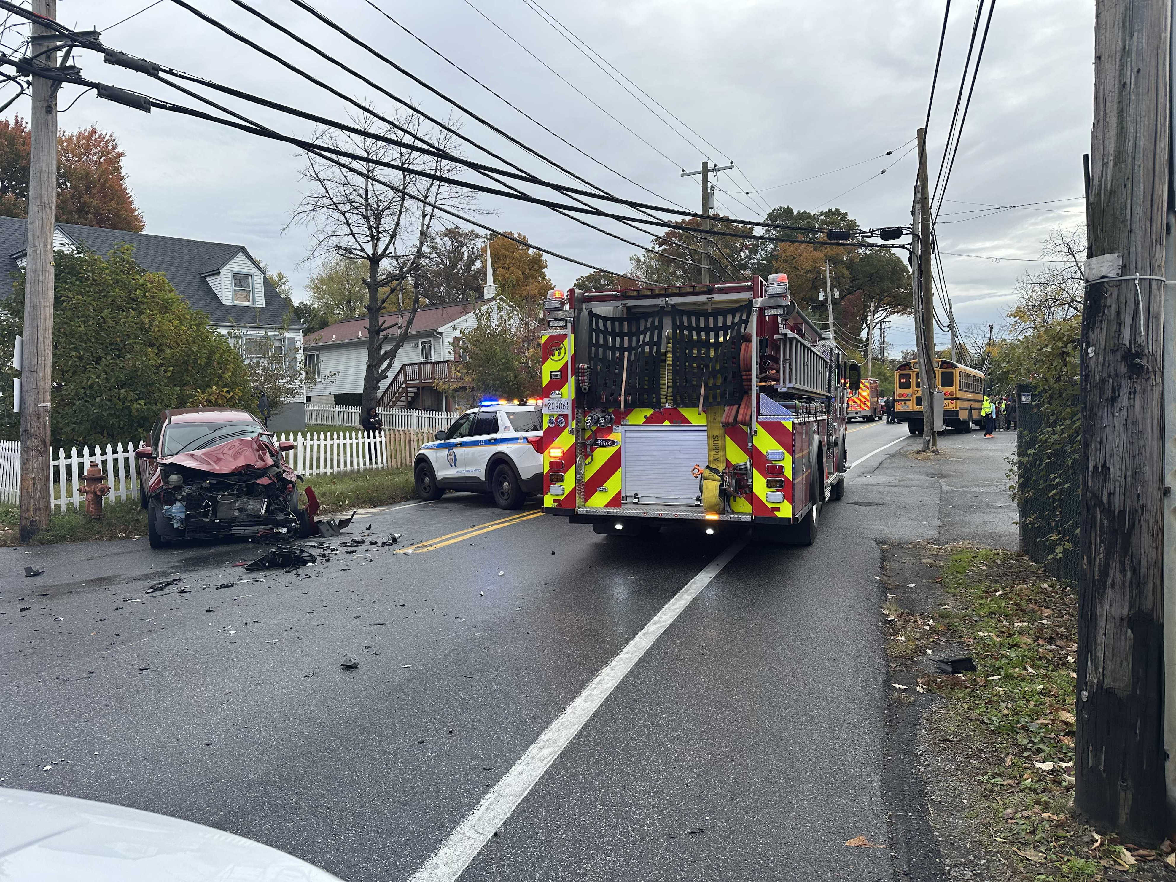 Car's driver injured in crash involving school bus in Woodlawn