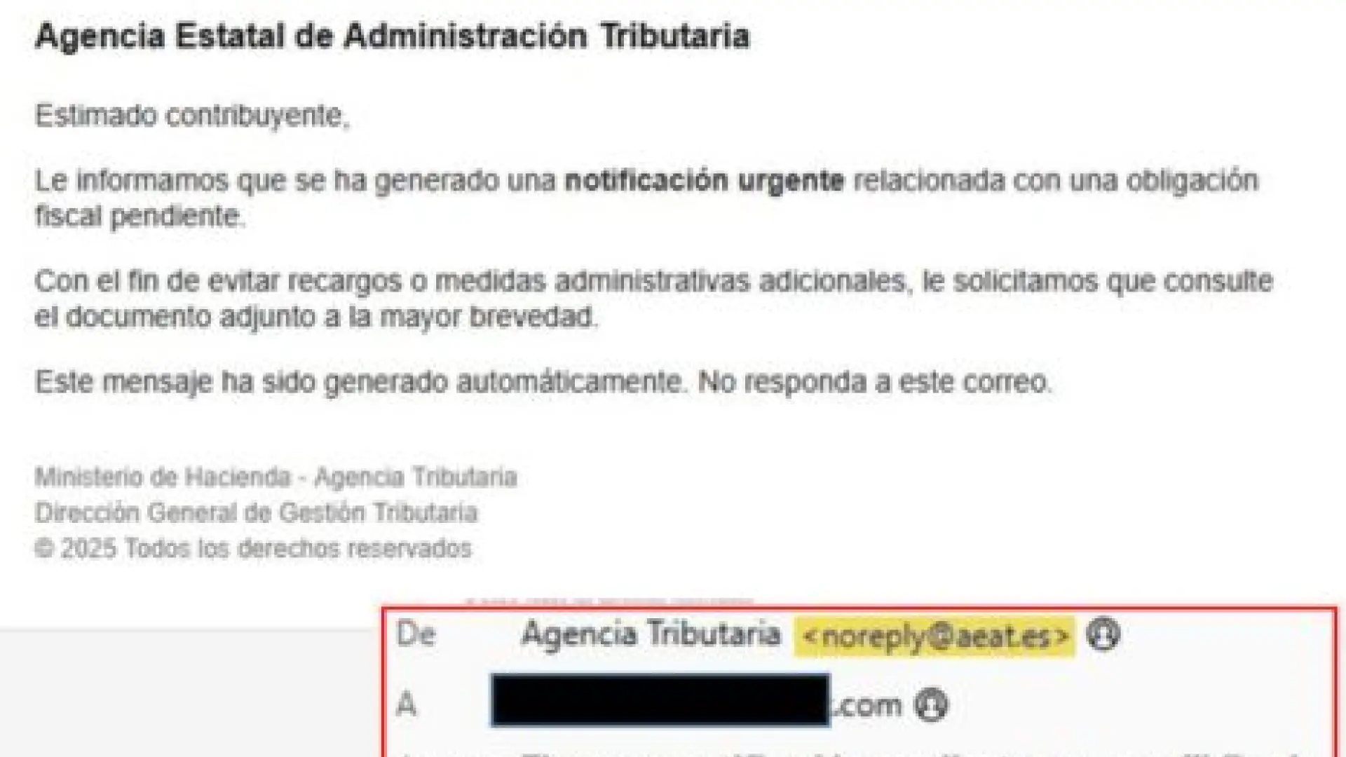 La Agencia Tributaria no ha enviado los correos con el dominio '@aeat ...
