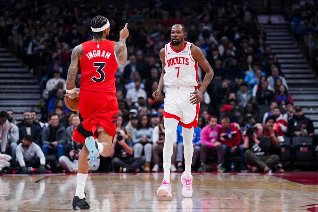 Kevin Durant scores 31 as Rockets thump struggling Raptors 139-121 for ...
