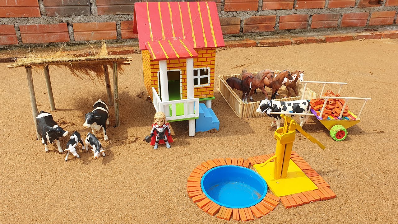 DIY tractor making fish pond for cow and horse - mini science project
