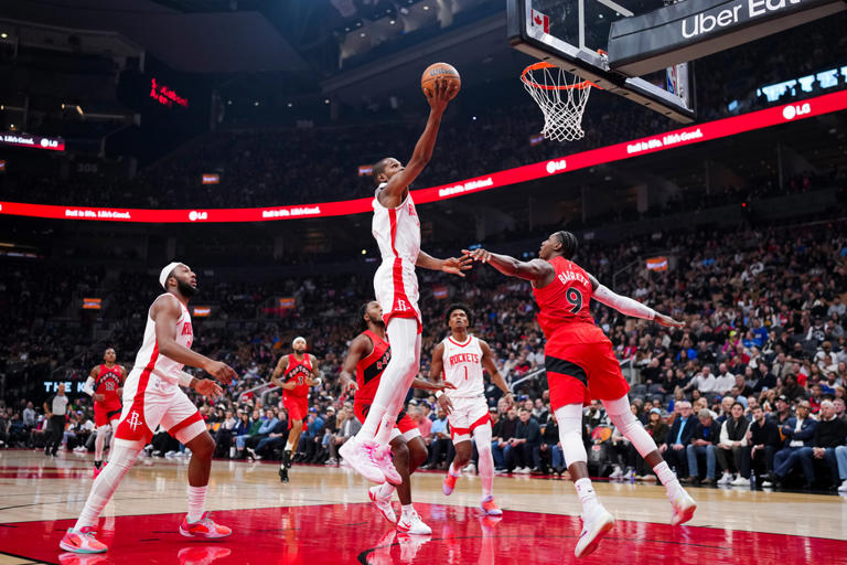 Kevin Durant scores 31 as Rockets thump struggling Raptors 139-121 for ...