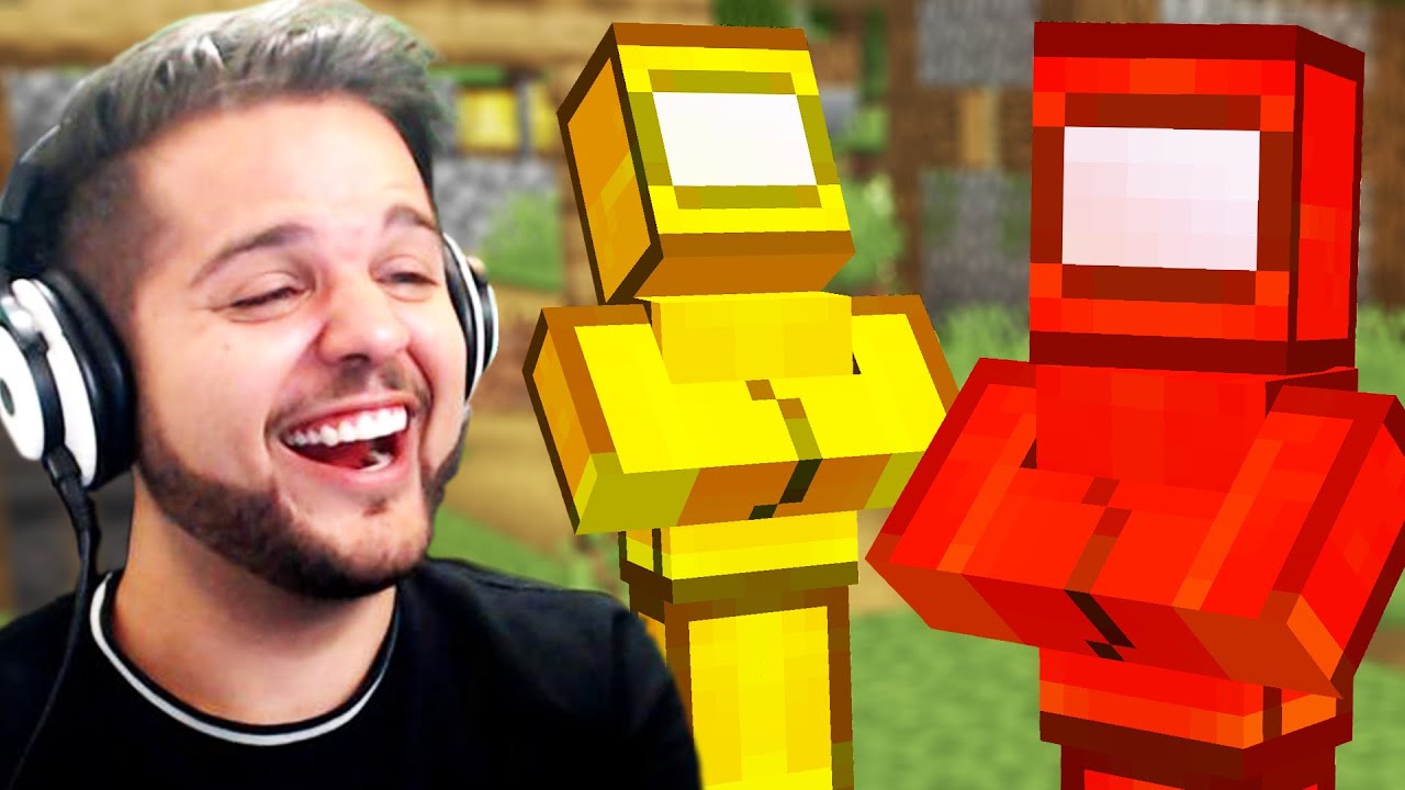 Among Us crewmates raid a Minecraft village