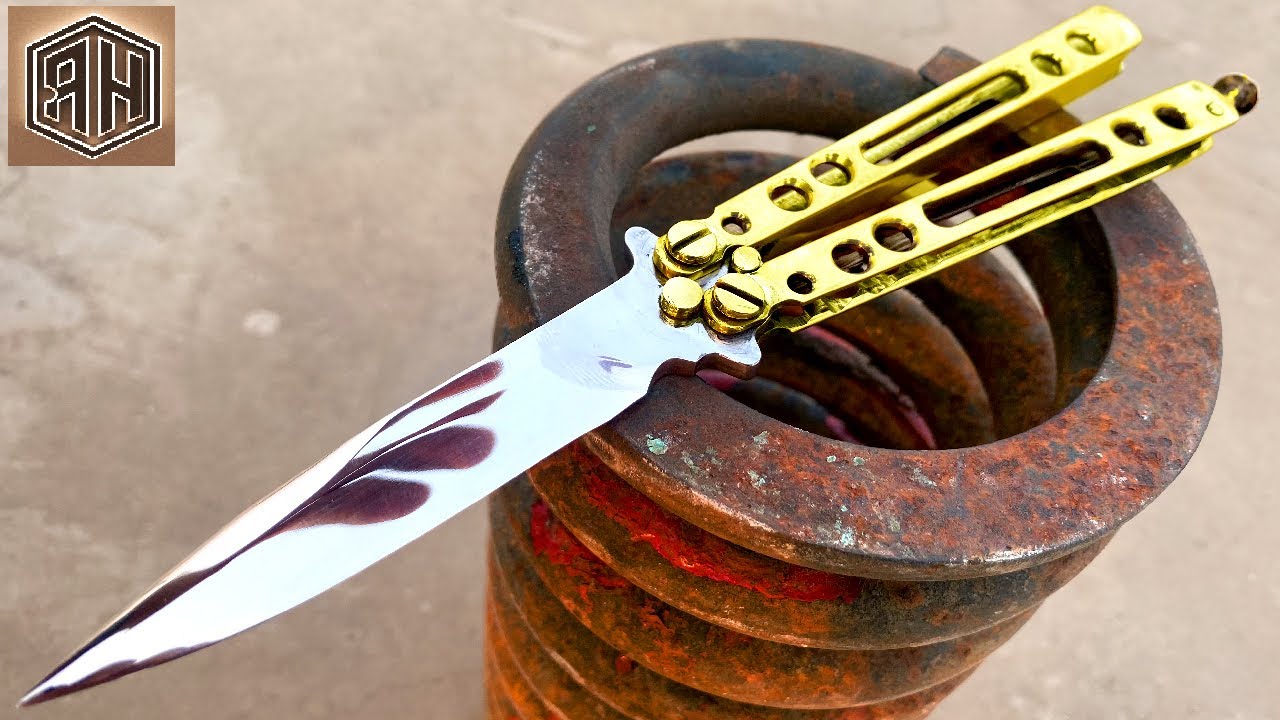 Rusted spring forged into a beautiful butterfly knife