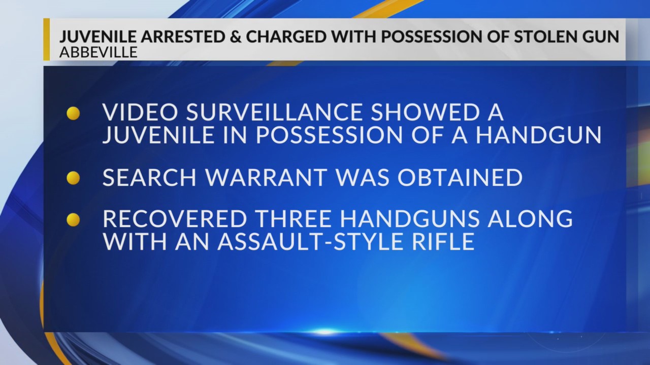 Juvenile charged with possession of stolen gun in Abbeville