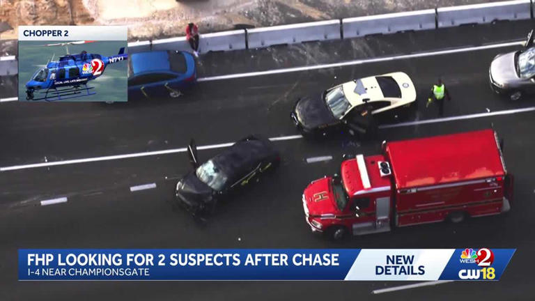 FHP searching for two suspects in traffic stop chase turned crash on I-4