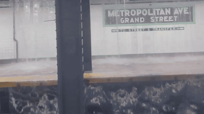 Waterfall Forms at Brooklyn Subway Station as Floodwater Pours From Ceiling