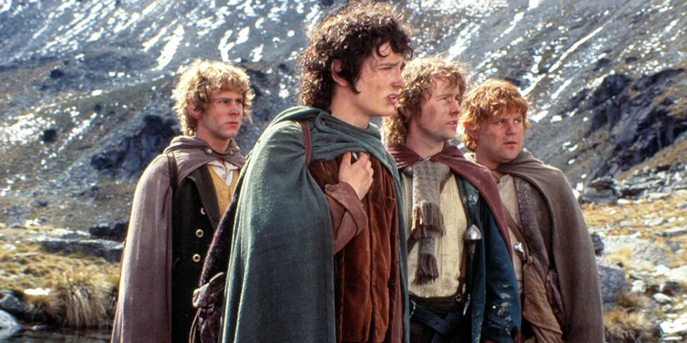 Frodo, Sam, Merry, and Pippin in The Lord of the Rings: The Fellowship of the Ring