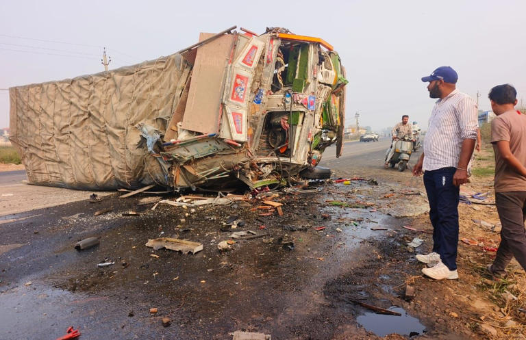 Man dead, 12 injured as bus collides with truck in Patiala