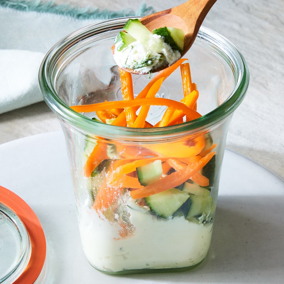 a recipe photo of the Cucumber-Dill Ricotta Snack Jar