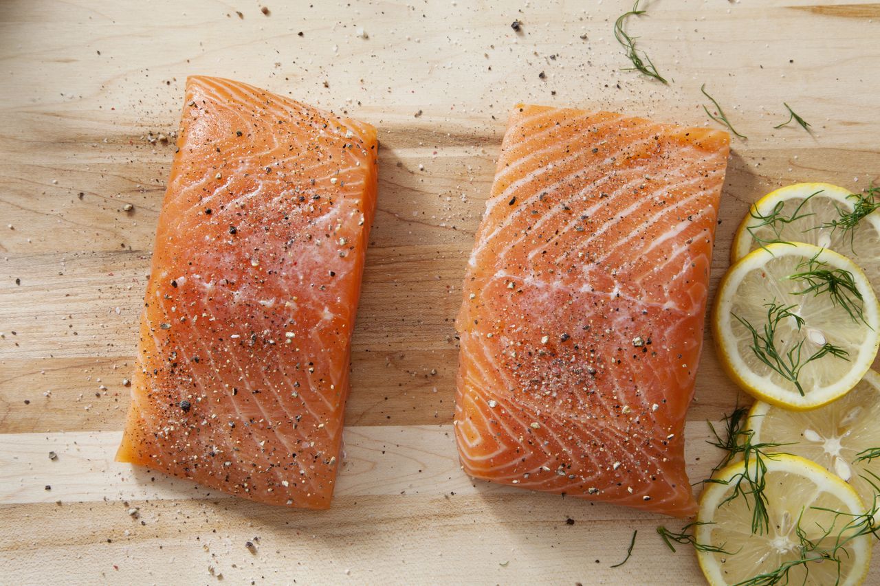 Raw salmon fillets