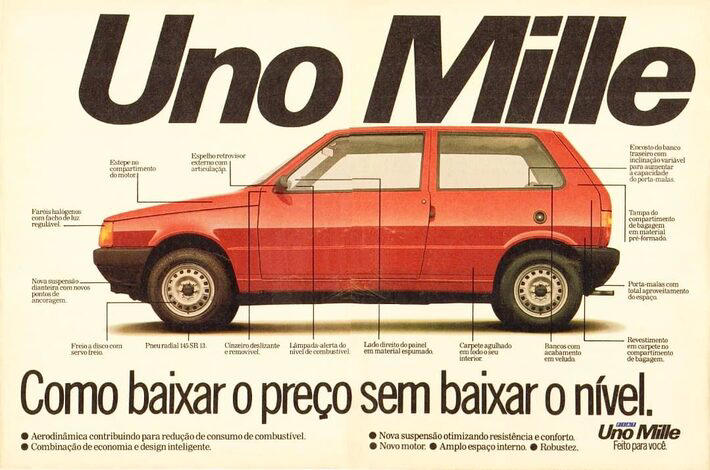 Propaganda do Uno Mille chamava a atenção pelo preço Foto: Fiat/Reprodução