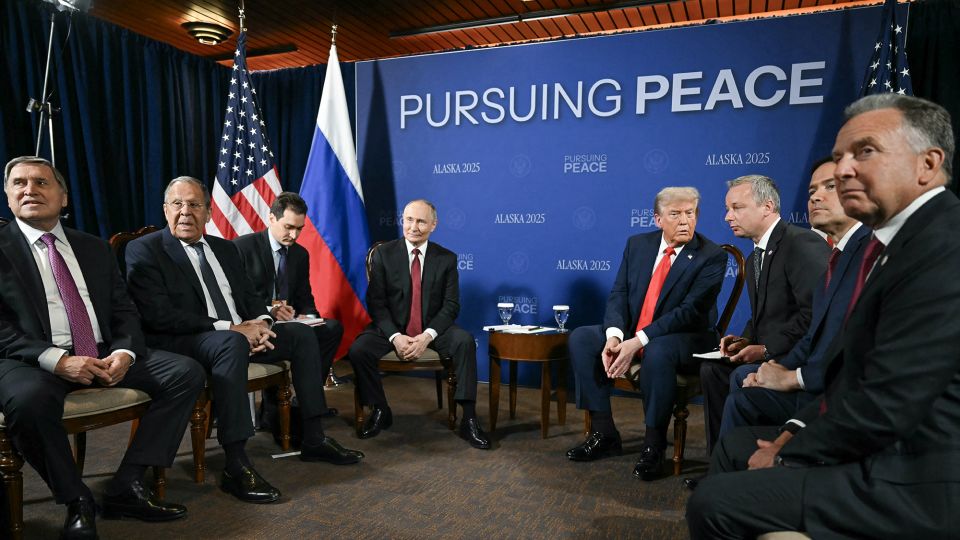 Russian Foreign Minister Sergei Lavrov, second left, attends a US-Russia summit on Ukraine in Anchorage, Alaska, on August 15. - Andrew Caballero-Reynolds/AFP/Getty Images