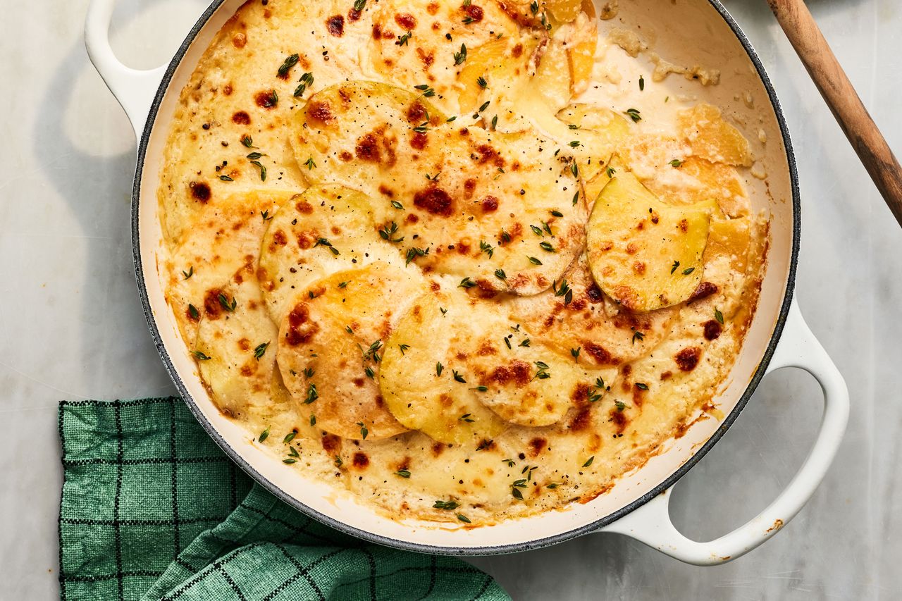Southern Living Potato-and-Rutabaga Gratin Recipe in baking dish
