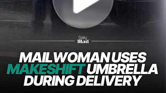 Mail Carrier Braves Heavy Rain With Creative Makeshift Umbrella