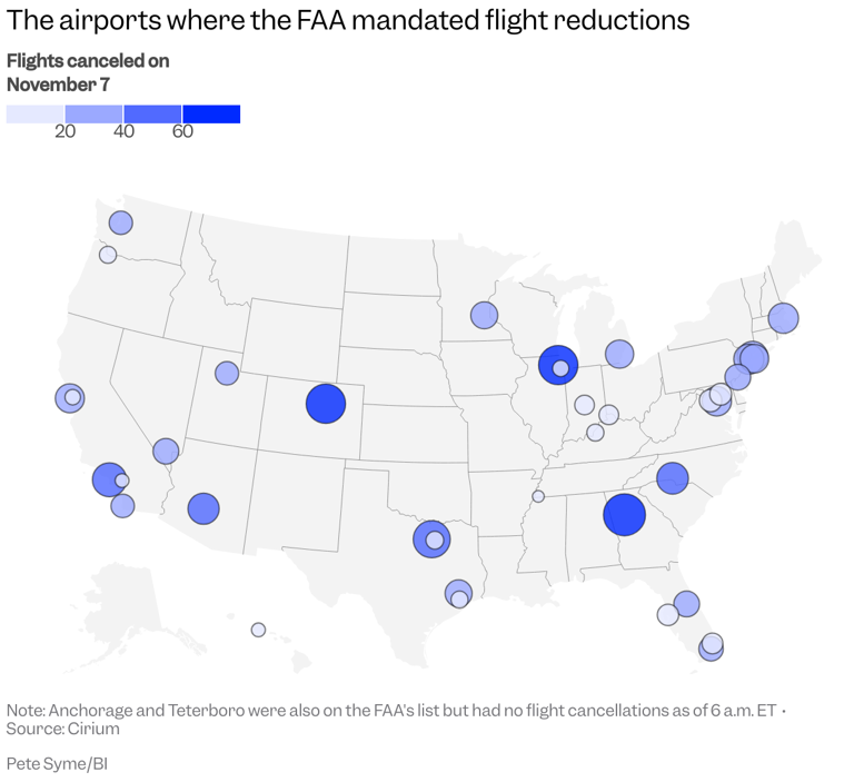 Map shows which airports have the most canceled flights due to the ...
