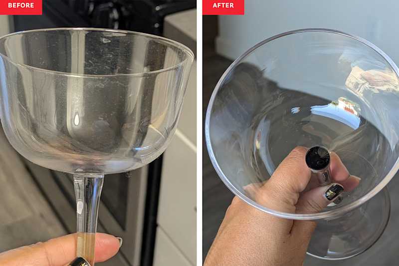 Coupe before and after cleaning in dishwasher with vinegar.