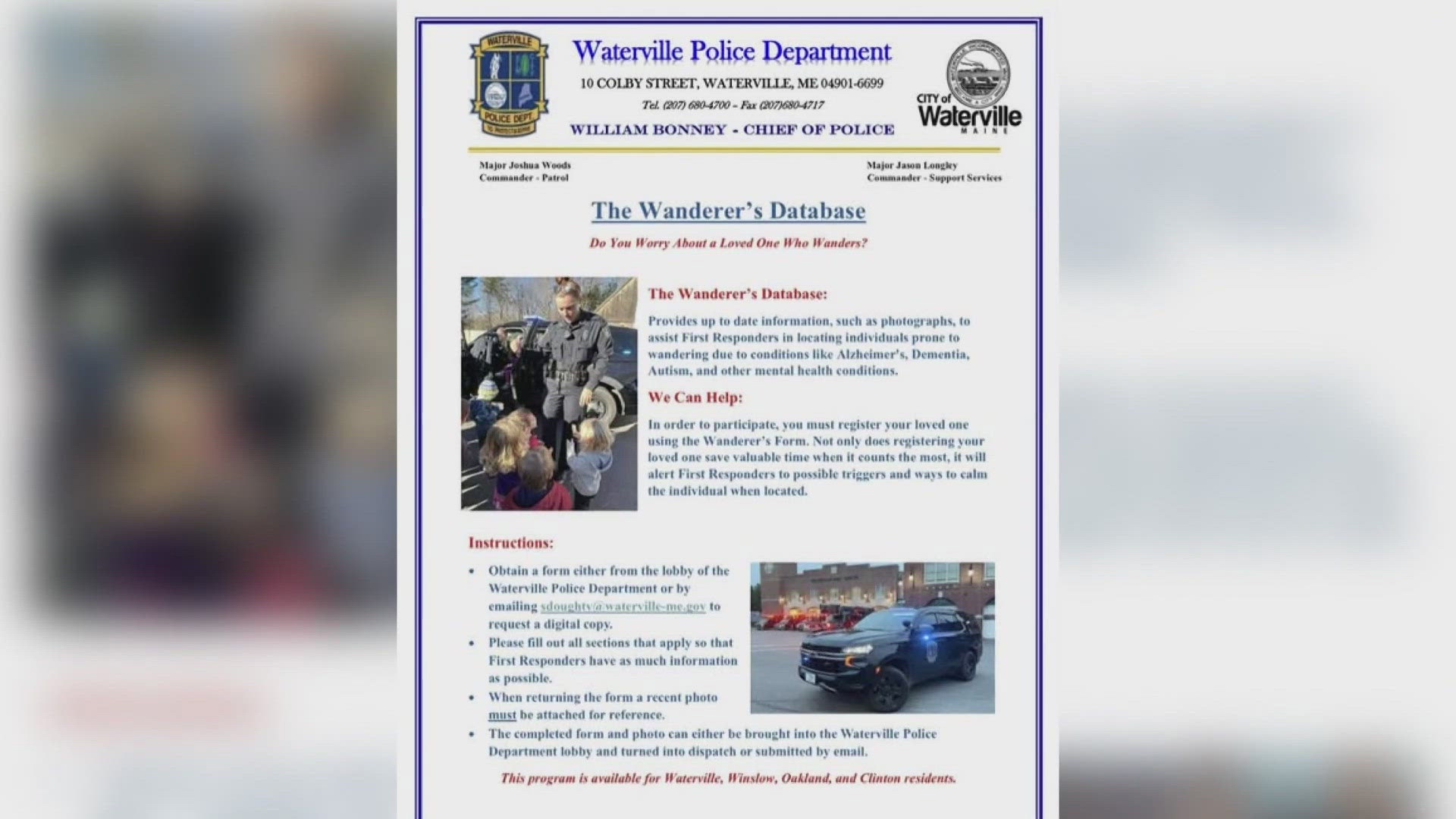 Waterville police launch program for residents at risk of wandering