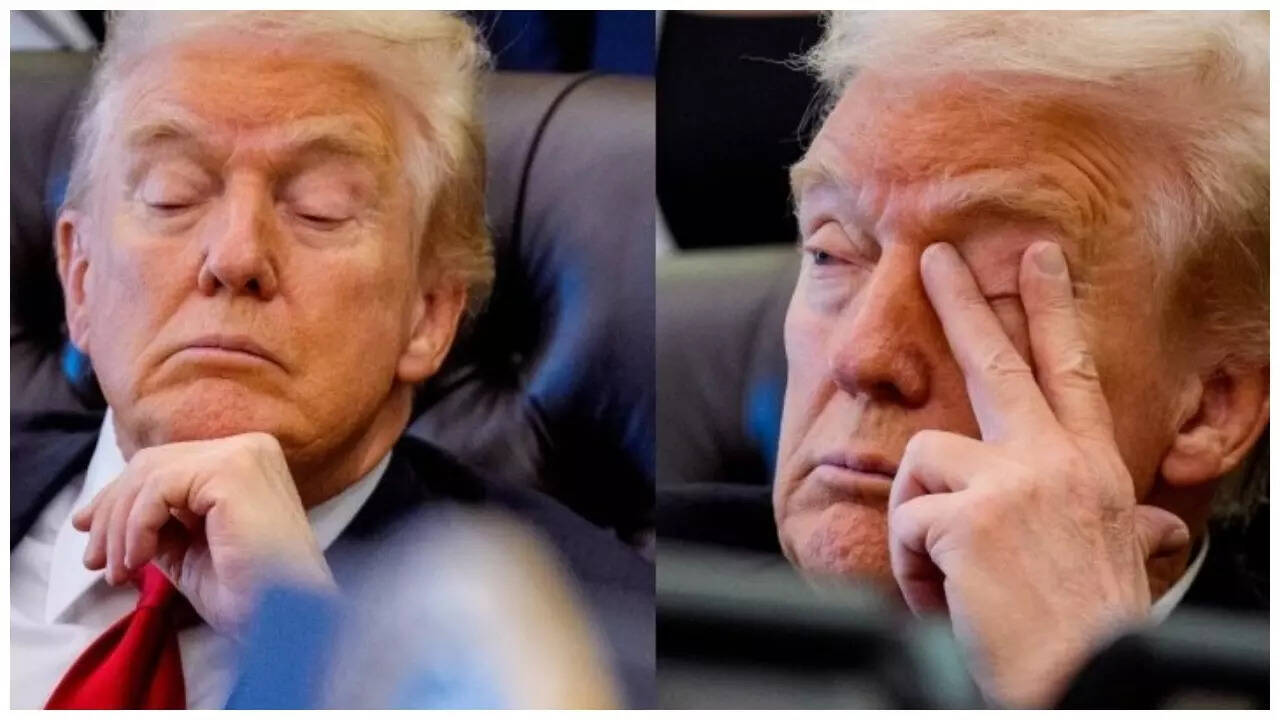 'Dozy don is back' Photos of President Trump closing eyes in Oval