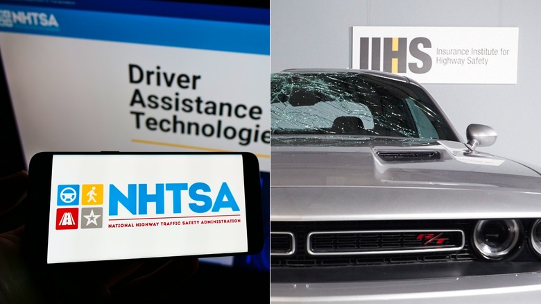 The logos for the National Highway Traffic Safety Administration (Right) and the Insurance Institute for Highway Safety (Right)