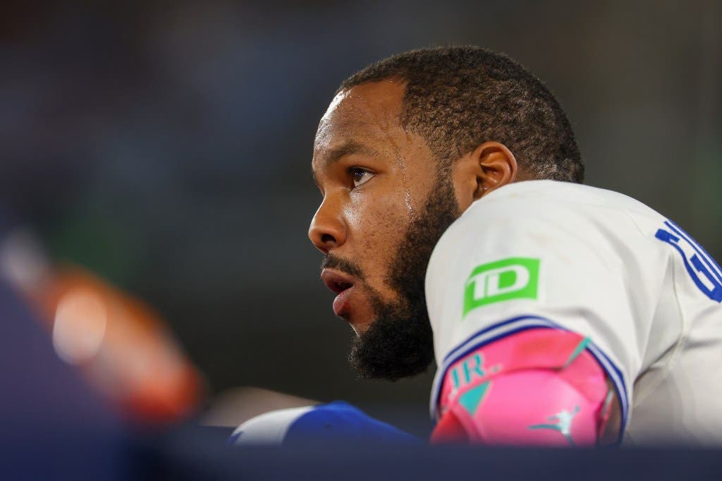 TORONTO, ONTARIO – NOVEMBER 01: Vladimir Guerrero Jr. #27 of the Toronto Blue Jays looks on during the tenth inning against the Los Angeles Dodgers in game seven of the 2025 World Series at Rogers Center on November 01, 2025 in Toronto, Ontario. (Photo by Gregory Shamus/Getty Images)