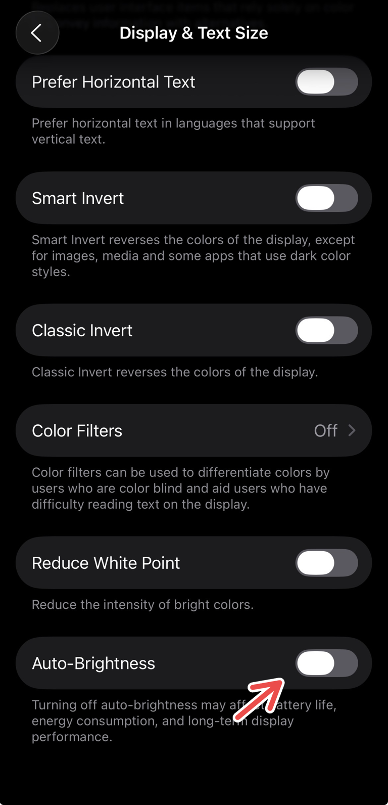 Disabling Auto-Brightness on iPhone settings. 