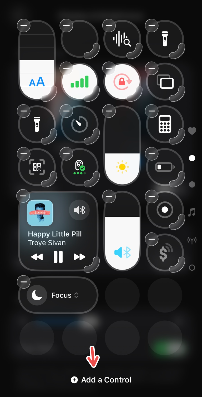 Customizing the Control Center on iPhone.