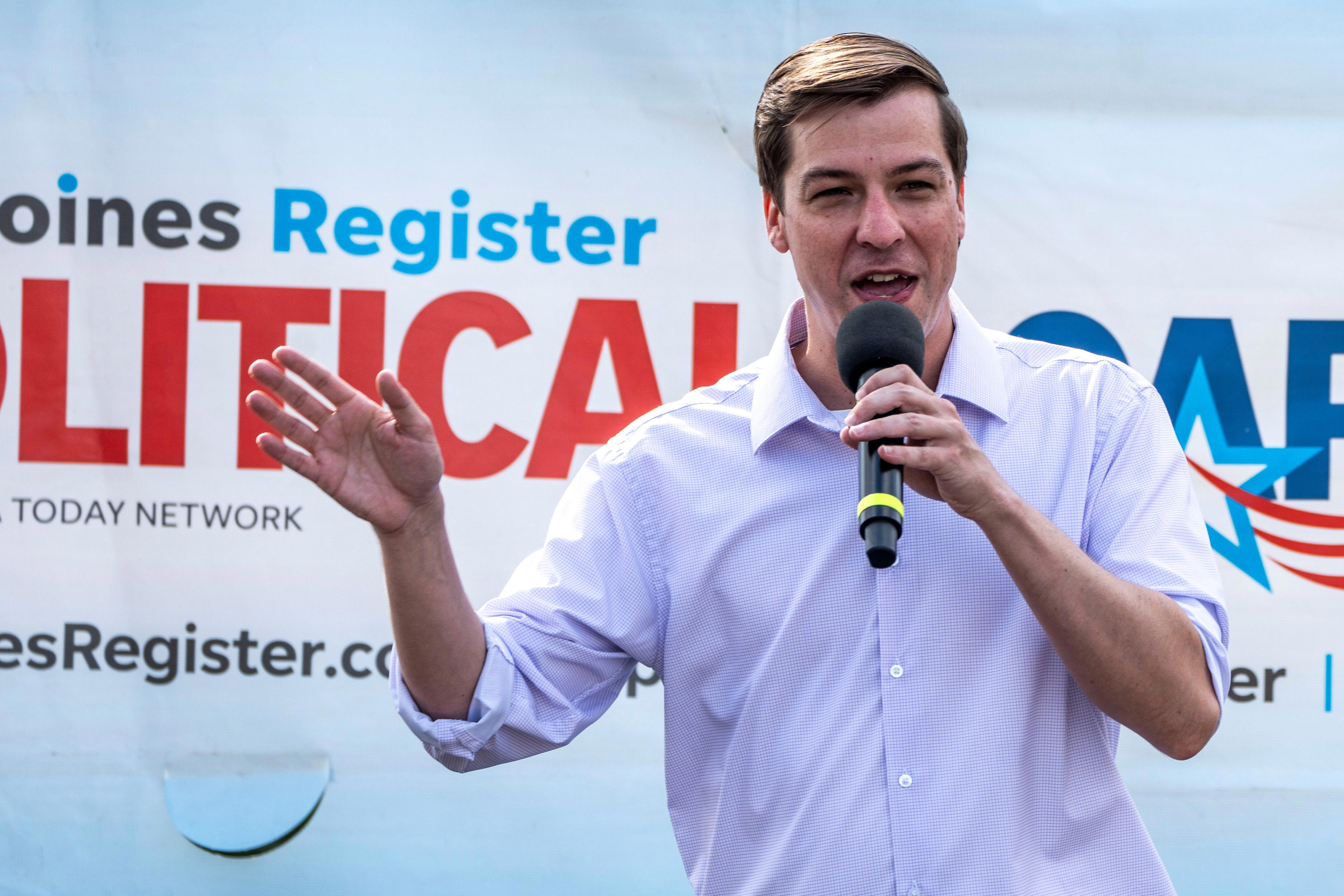 Libertarian presidential candidate Chase Oliver campaigns at the Iowa State Fair on Aug. 10, 2024, in Des Moines.