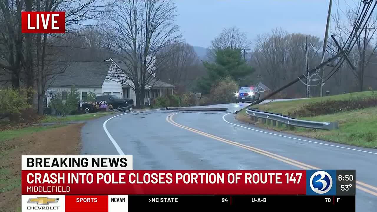 Car crashes into utility pole, shuts down portion of Route 147 in ...
