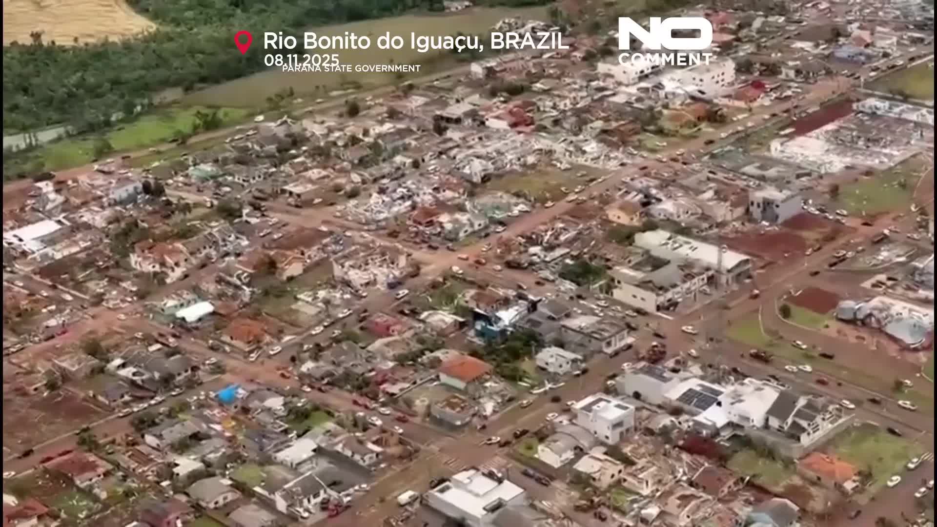 Drone footage shows widespread destruction after deadly tornado hits Brazil