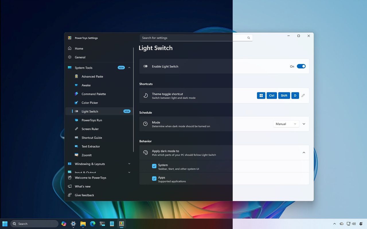 PowerToys makes light/dark mode switching effortless on Windows 11