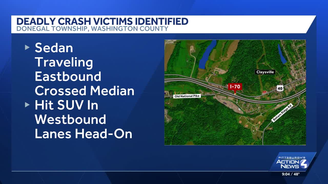 Two dead in head-on crash on I-70 in Washington County, Pennsylvania