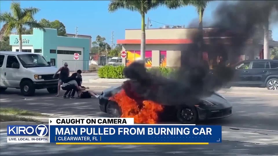 VIDEO: Good Samaritans rescue man from burning car in Florida