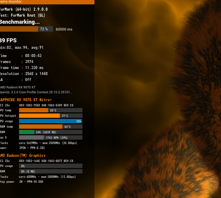 A screenshot of an in-progress GPU benchmark