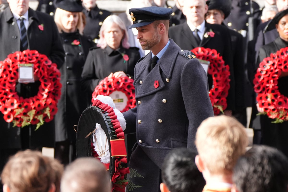 Prince William and King Charles lay wreaths during Remembrance Sunday