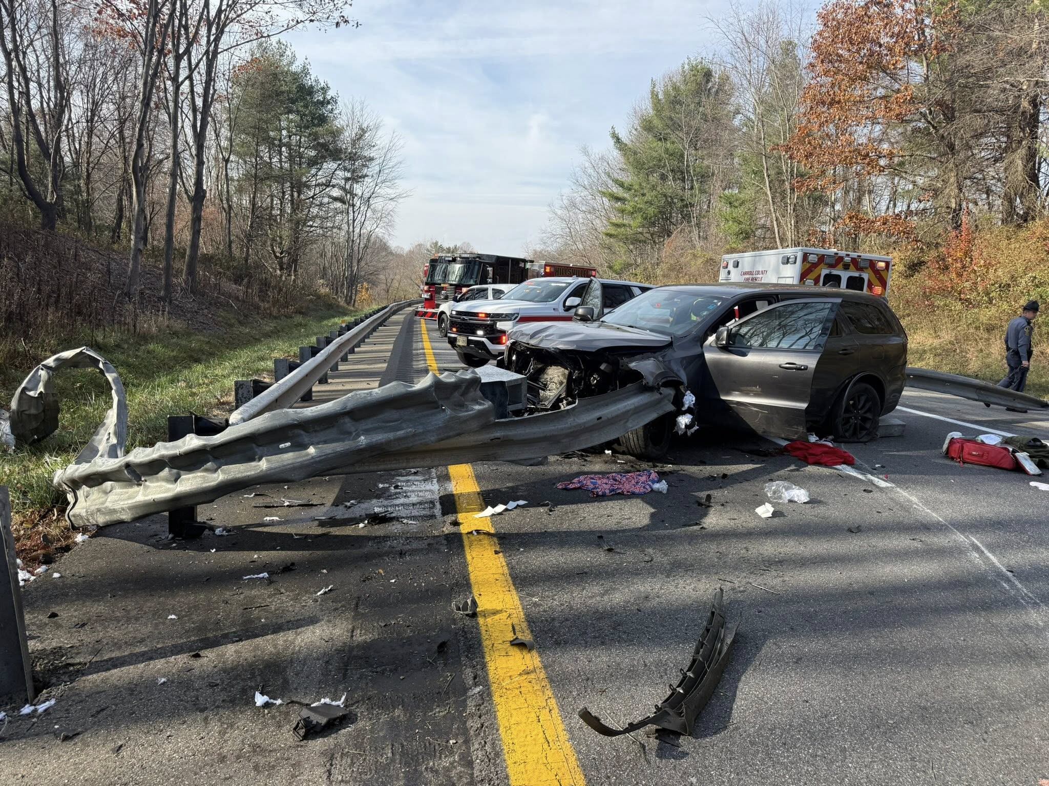 Carroll County crash on I-77 leaves SUV impaled by guardrail; one injured