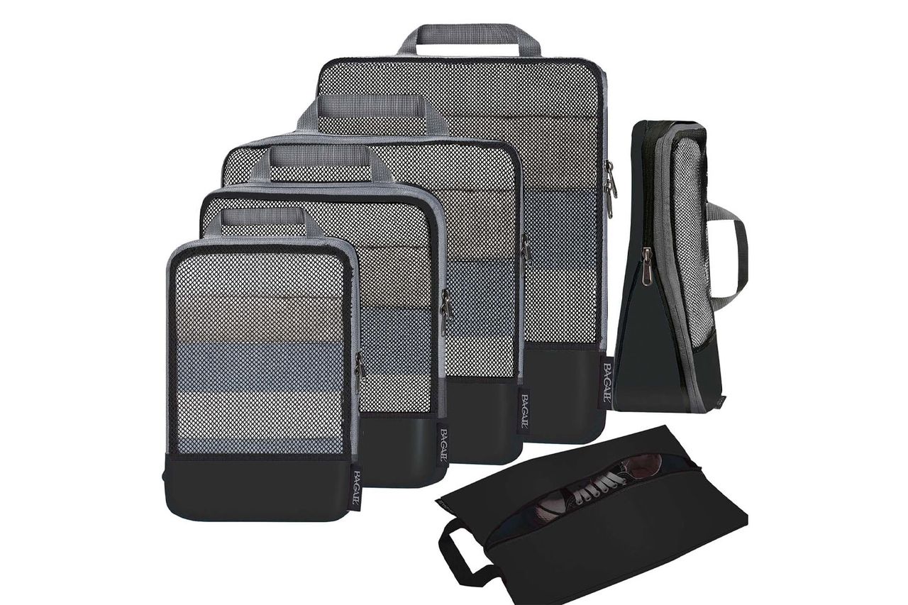 BAGAIL 4 Set/6 Set/8 Set Compression Packing Cubes Travel Accessories Expandable Packing Organizers(Black HalfMesh 6 Set)