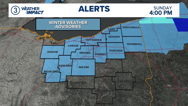 Winter Storm Advisory issued for several Northeast Ohio counties