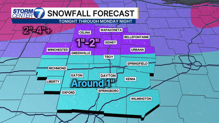 First snowfall of the season tonight into Monday