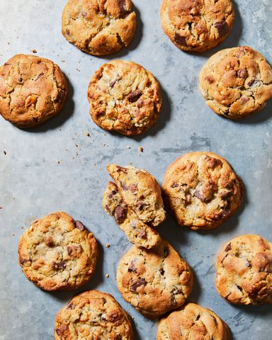 Chocolate chip cookies on cookie sheet
