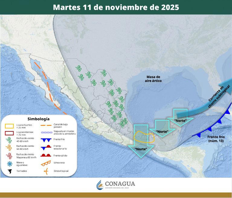 El martes 11 de noviembre seguirán descendiendo las temperaturas | Conagua
