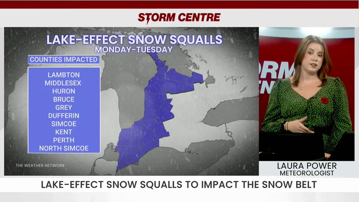 30+cm in lake-effect snow squalls through Tuesday