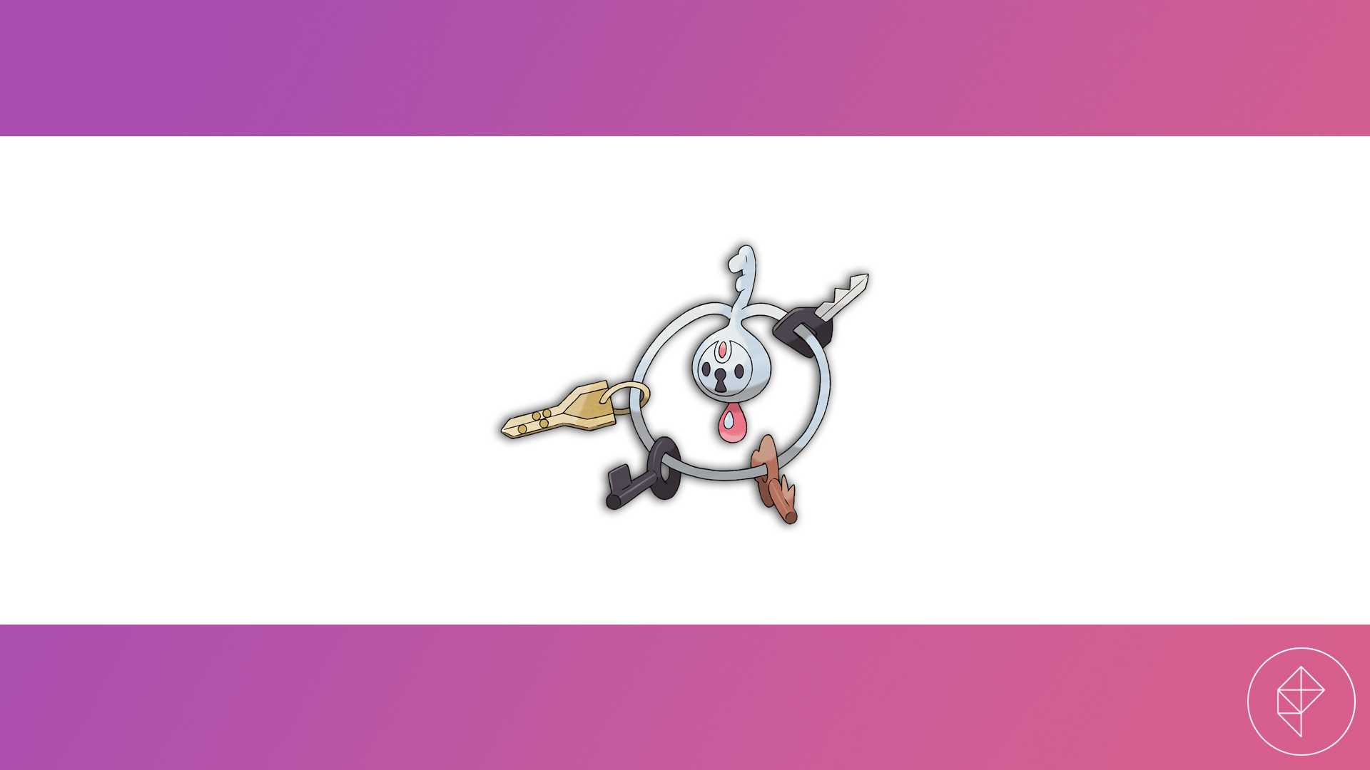 Klefki against a pink and white background