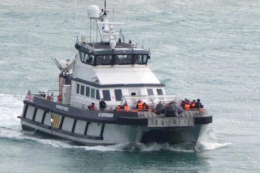 A group of people thought to be migrants are brought in to Dover, Kent, onboard a Border Force vessel following a small boat incident in the Channel. Picture date: Sunday November 9, 2025.